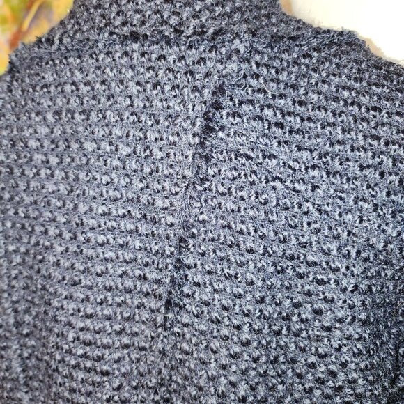 Navy Blue Textured Knit Jacket With Gold Buttons & Zipper Closure - Picture 9 of 10